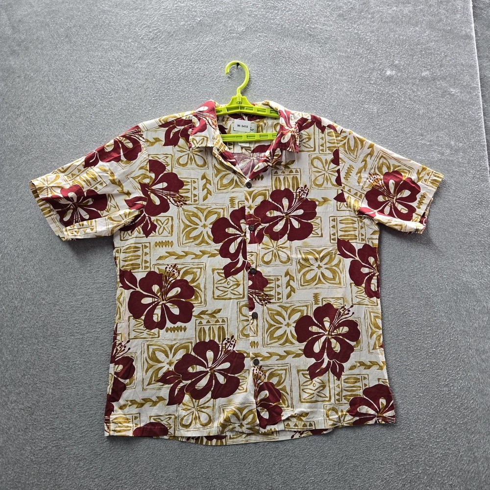 Bishop St. Apparel Men Button Up Shirt L White Floral Hawaiian Shirt